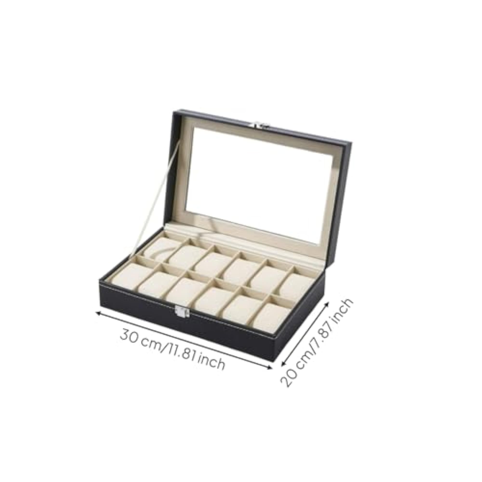 PU Leather Watch Organizer Box with Hinged Lid, 12 Slots